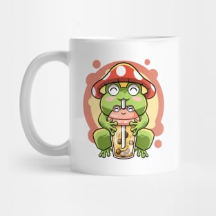 Kawaii Boba Tea Bubbles Frog Mushroom Hat Cute Cottagecore Mug